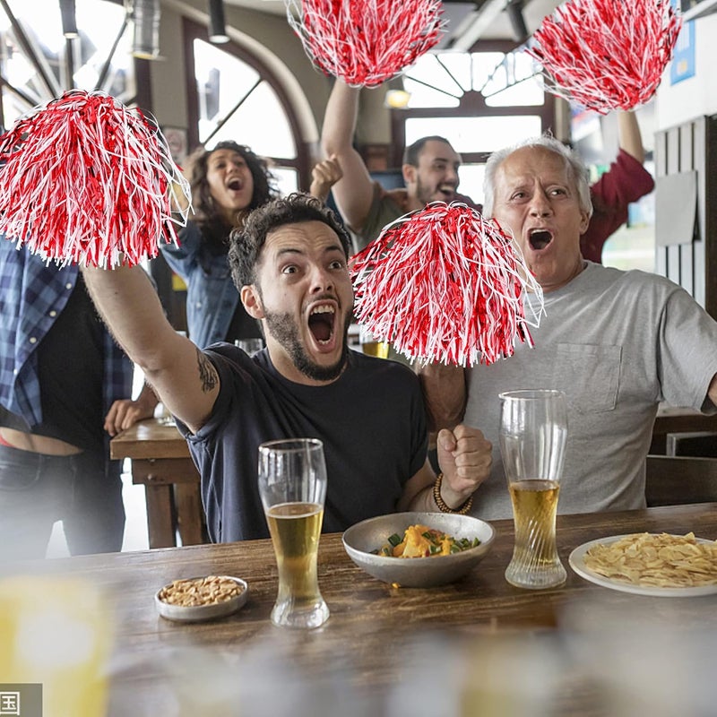 KDPATFAV 18PCS Cheerleading Pom Poms Metallic Foil Plastic Pom Poms with Baton Handle for Game Sports Squads Dancing Party Football Basketball Club Spirit Sports Stage Performance Celebration (Red and White) - Image 4